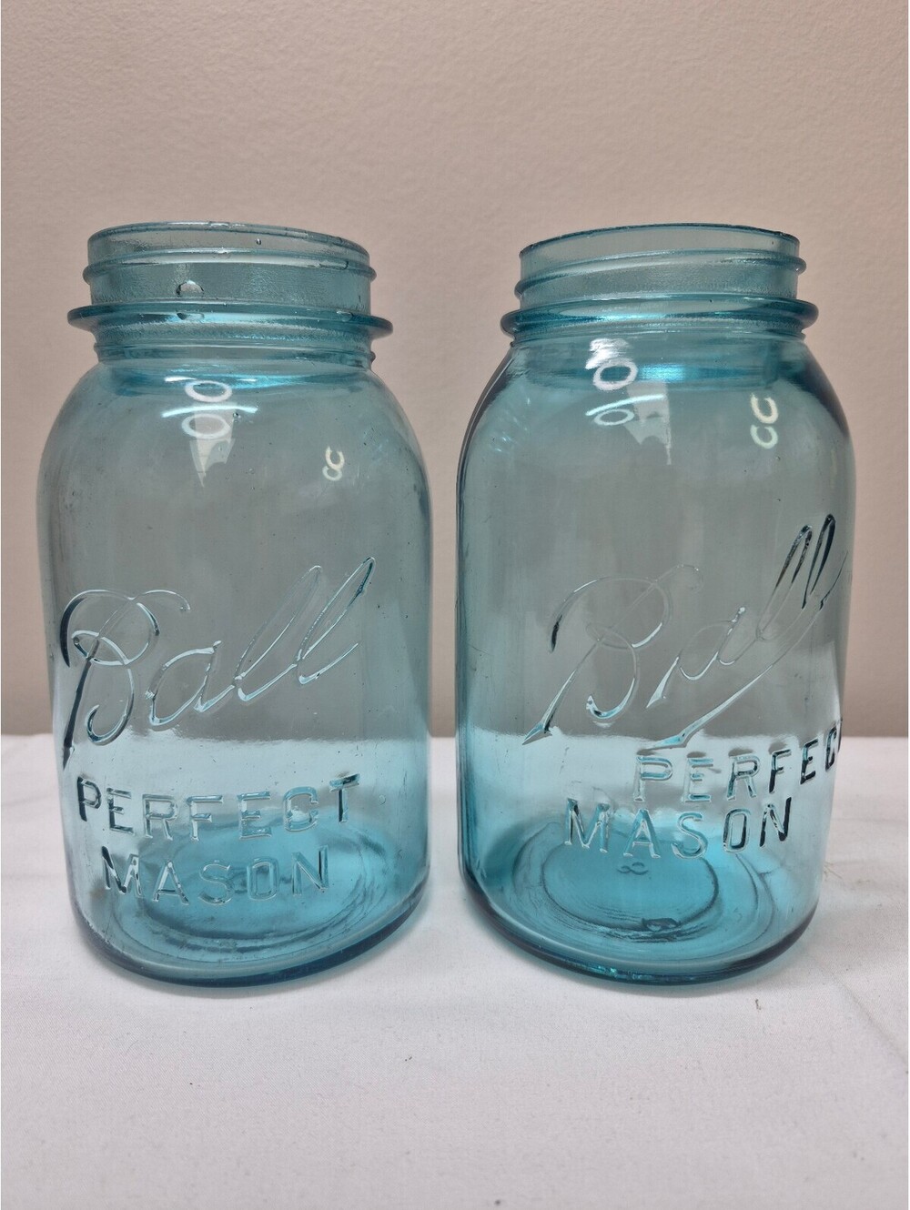 Vintage Ball Perfect Mason Blue Glass Canning Jars Set of 2 J21